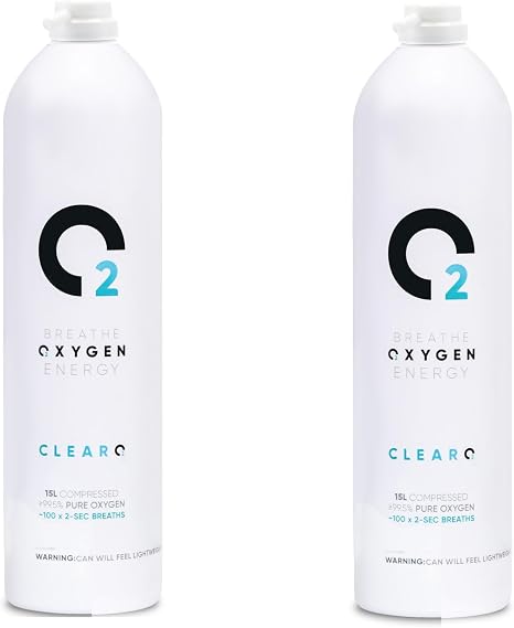 ClearO2 15L Oxygen Bottle Pure Breathing Oxygen in a Lightweight Aluminium Container Made in the UK (Replacement Bottle 15L (Pack of 2))
