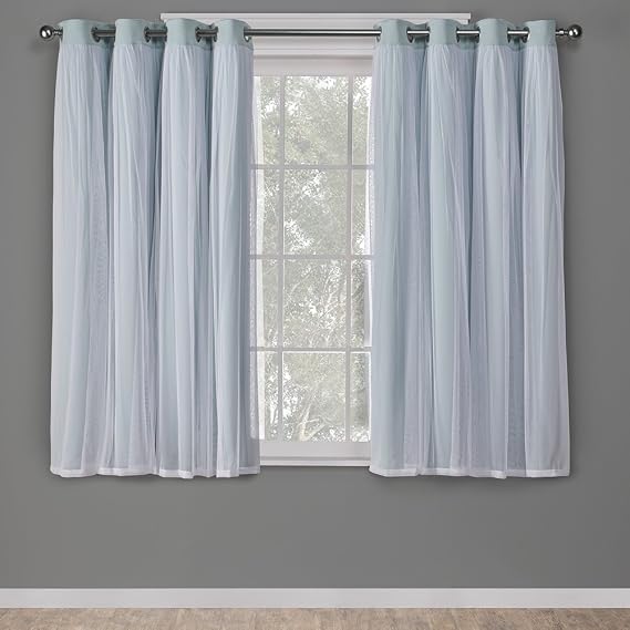 Özel Ev Catarina Katmanlı Katı Oda Karartma ve Şeffaf Gromet Üst Perde Panel Çifti, 132 cm x 160 cm, Aqua