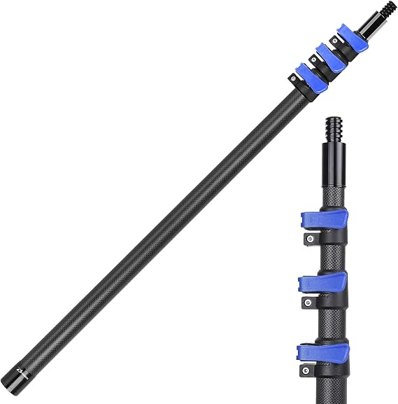 12FT Carbon Fiber Telescopic Multi-Purpose Extension Pole | Carbon fiber, lightweight sturdy rust-proof, flip-lock, 3.5ft compact retracted size, for painting, window & gutter cleaning