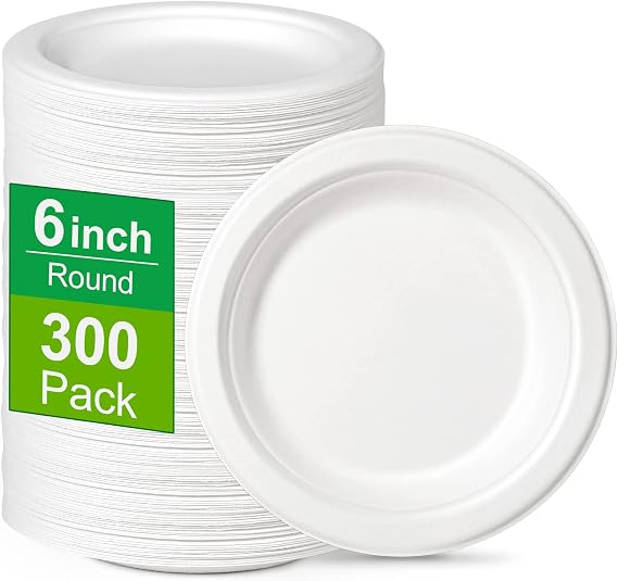 300 Pack 6 inch Paper Plates, Small Paper Plates Bulk, White