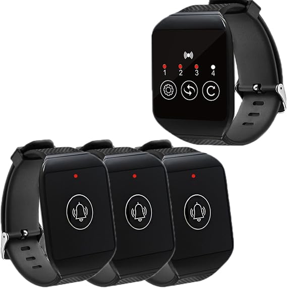 Wrist Pager IPX7 Watch Pager, Multipurpose for Restaurant Paging System, Light Flash, Vibration, Buzzer, 4 Channels, 5 Buttons, Long Standby