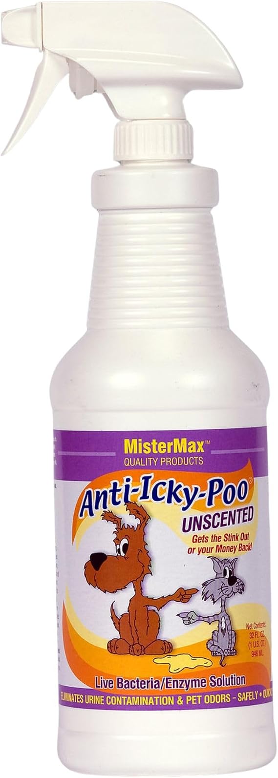 MisterMax Anti Icky Poo Pet Urine Enzyme Cleaner, Unscented, 1 Quart