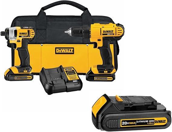 DEWALT 20V Max Cordless Drill Combo Kit, 2-Tool with 1.5 Ah 20V Li-Ion Compact Battery (DCK240C2 & DCB201)