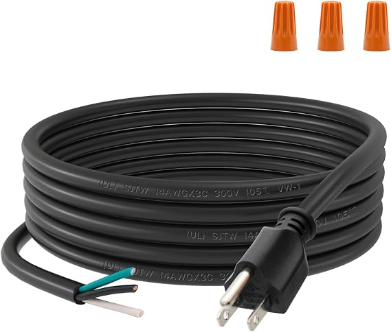FIRMERST 14 Gauge 10 feet 3 Prong Power Cord Replacement with Three Screw Terminal, NEMA 5-15P