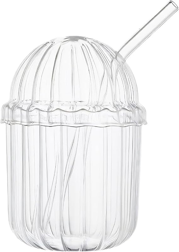 JCHENG SECURITY High Borosilicate Glass Straw Cup with Transparent Butterfly Charm - 400ml Reusable Drinking Cup