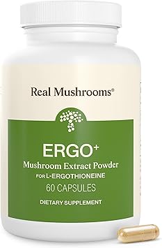 Real Mushrooms Ergothioneine Supplement Golden Oyster Mushroom with Beta-Glucans L-Ergothienine Extract Poweder Organic, Vegan, Non-GMO, No Fillers 60 Capsules Mushroom Supplement for Humans