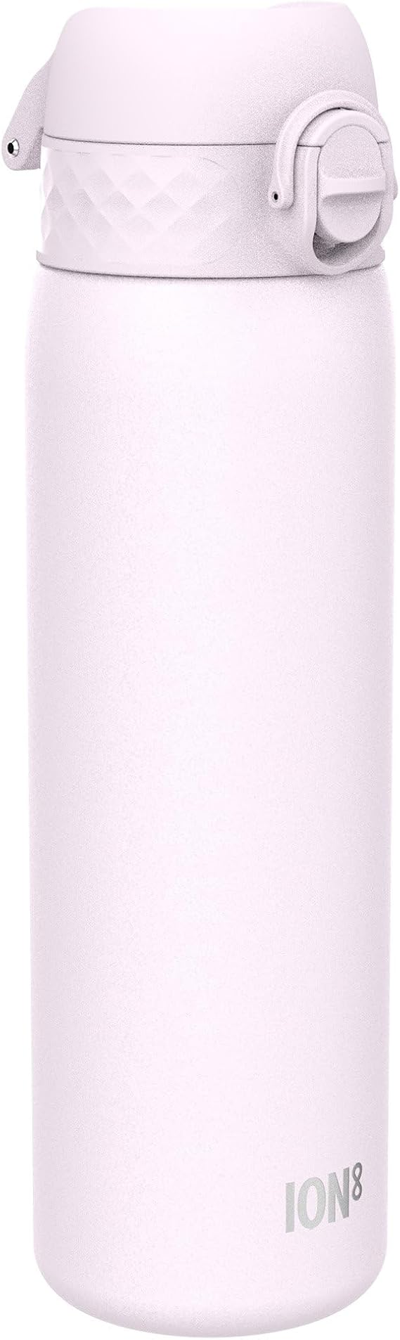 Ion8 Lightweight Steel Water Bottle, 600 ml/20 oz, Non-Insulated, Leak Proof, Easy to Open, Secure Lock, Dishwasher Safe, Flip Cover, Fits Cup Holders, Carry Handle, Metal Water Bottle, Lilac Dusk