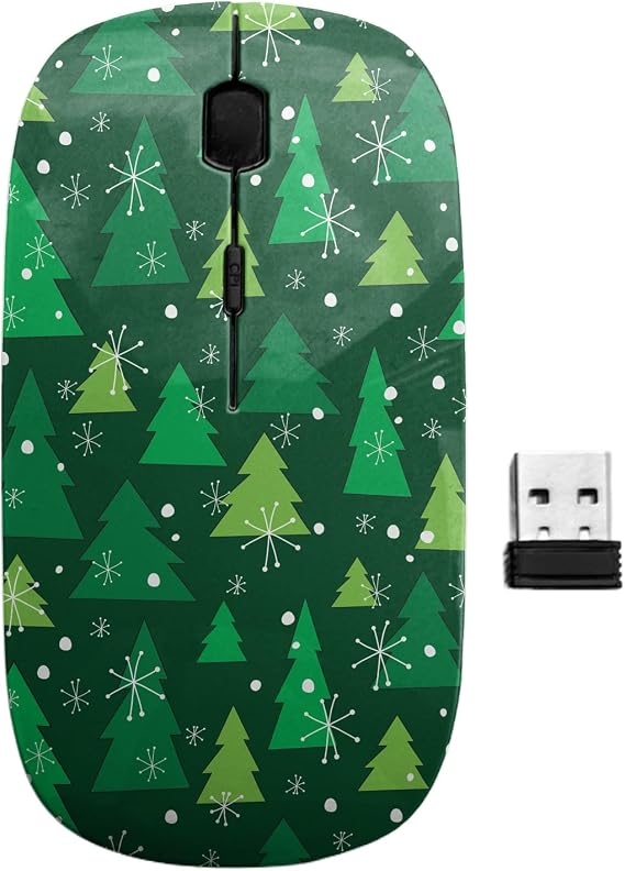 2.4GHz USB Wireless Mouse, Christmas Tree Pattern, Ergonomic Slim Computer Mice for Kids