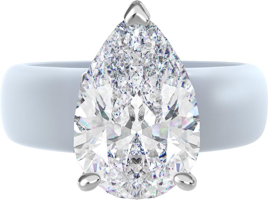 Rinfit Silicone Ring with Stone, Pear Cut CZ | AAAAA Grade Cubic Zirconia, Solitaire Engagement Ring for Her, Flexible Rubber Wedding Band for Women, Patented Design
