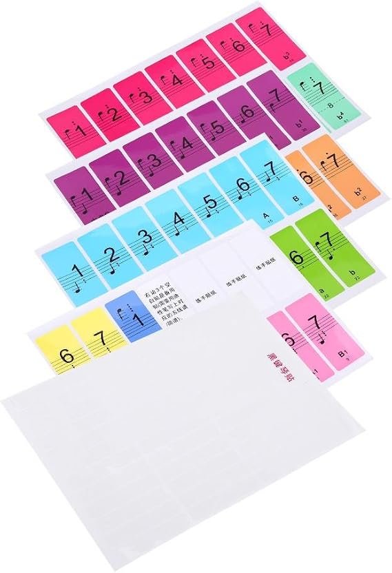 Life Piano Stickers for 88 Key Keyboards Removable Complete Notes with Numbers Transparent and Colorful