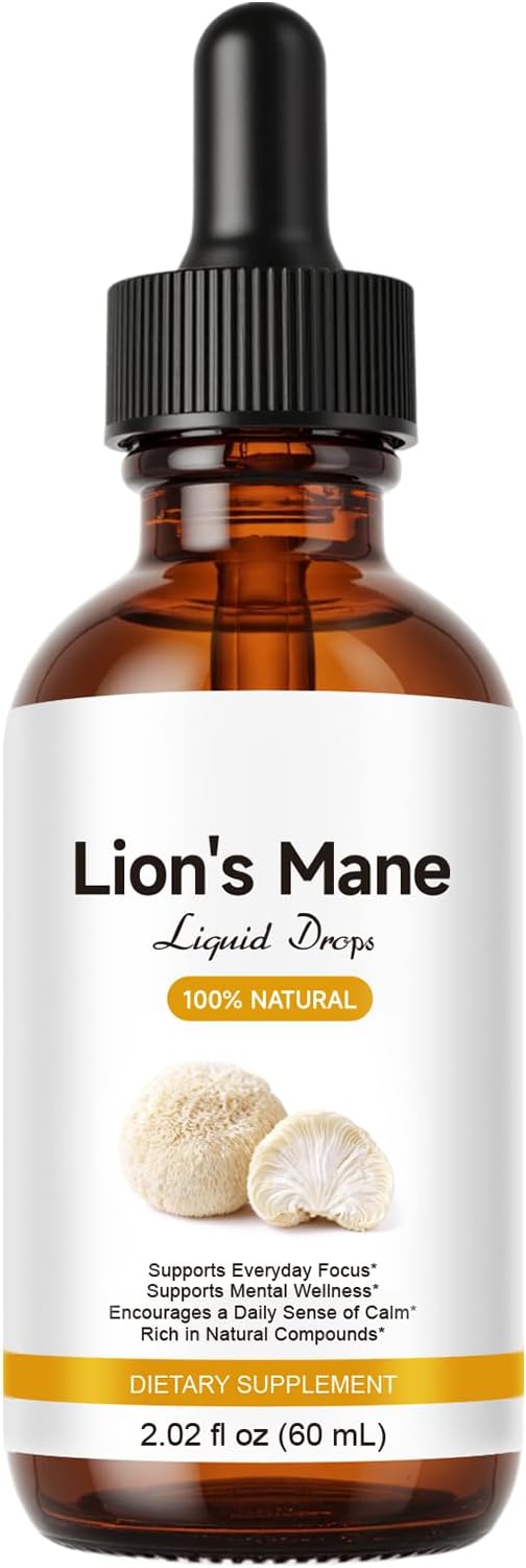 Lions Mane Supplement High Strength Mushroom Extract - Liquid Drops 60ml - Alcohol-Free, Sugar-Free, Vegan-Friendly - 670mg per Serving