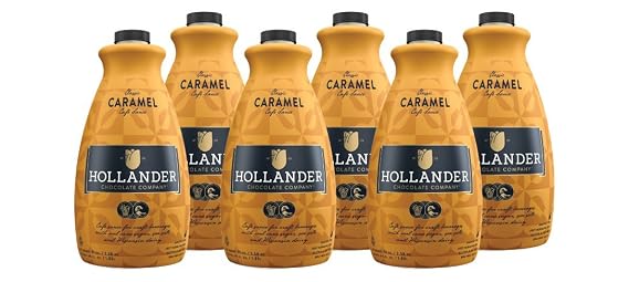Classic Caramel Cafe SauceTM by Hollander Chocolate Co. | Gourmet Caramel Sauce for Perfect for the Professional or Home Barista - Net Wt. 91oz / 64 fl Oz. Large Bottle (Case of 6)