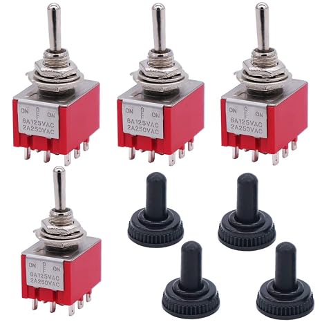 Twidec/4Pcs Mini Toggle Switch 3PDT 3 Position 9 Pins ON/Off/ON Miniature Toggle Switch AC 6A/125V 2A/250V Car Boat Switches with Waterproof Cap MTS-303-MZ