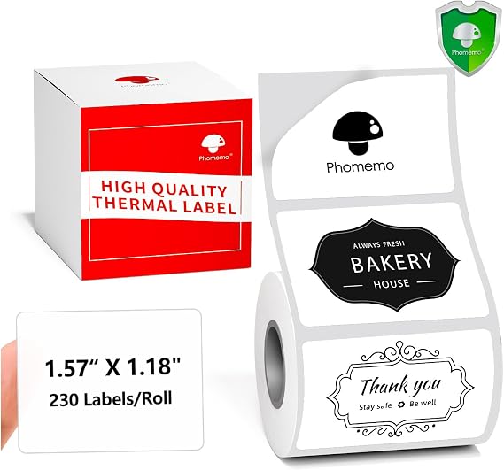 Phomemo M110 Labels-Sticker Labels for M110/M220/M100/M221/M250/M260 Label Printer,1.57"x1.18" (40mm x 30mm), 230 pcs/Roll, for Barcode/Address/Mailing/Logo/Business/Home Tag