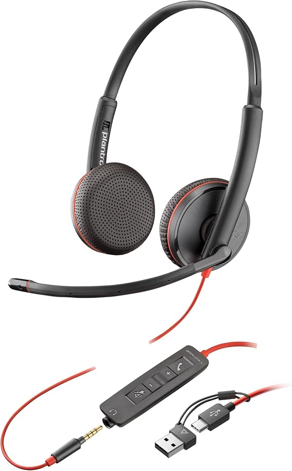 Exclusive Poly Wired Headset, Blackwire 3225, USB-C & 0.1 inch 3.5 mm Connection, Noise Cancelling, Microphone Included, Lightweight, For Windows Mac, Chrome Web Conference Earphones, Microphone Formerly Plantronics Polycom HP-Poly, Binaural, 8G0X1AA