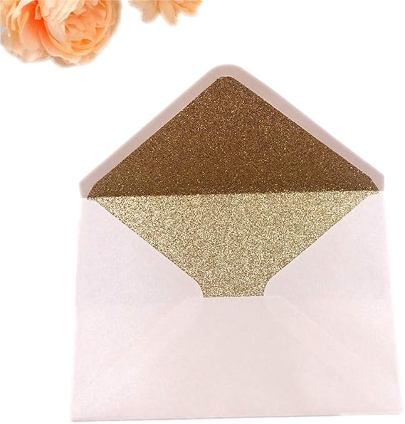 25 PCS A7 Pearlescent Light Gold Glitter Envelope,5.35 x 7.7 inches,Perfect for 5x7 Wedding Invitation Cards,Greeting Invite (Pearl ivory+Light Gold glitter)