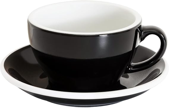 Loveramics Cappuccino Cup with Saucer, 8 oz Ceramic Coffee cup with Round Bottom for Cappuccino, Latte, Tea, Espresso, Thick-walled Stoneware Cup Set for Barista - Regular Colours (Black, 8OZ)