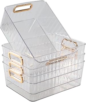 4 Packs Clear Pantry Freezer Organizer Bins, Small Plastic Cosmetics Storage Container Bin