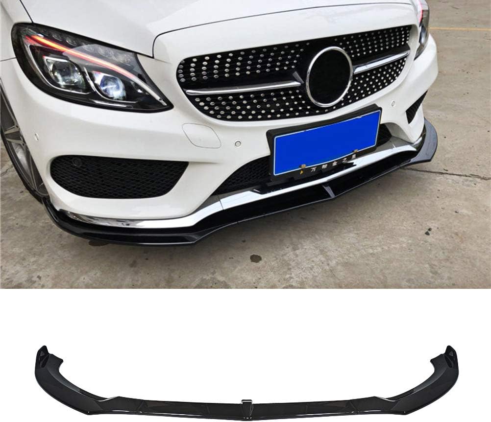 NINTE Front Bumper Lip for 2015-2018 Benz C-Class W205 Sport | DP Style Painted Gloss Black PP Front Sport Spoiler - 3pcs