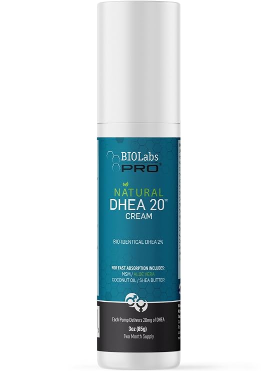 BIOLABS PRO All Natural Bioidentical 20mg DHEA Cream, for Men or Women