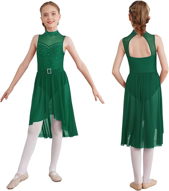 Agoky Girl's Camisole Gymnastics Leotard Ballet Lyrical Dance Dress Performance Costume Ballroom Dancing Outfit
