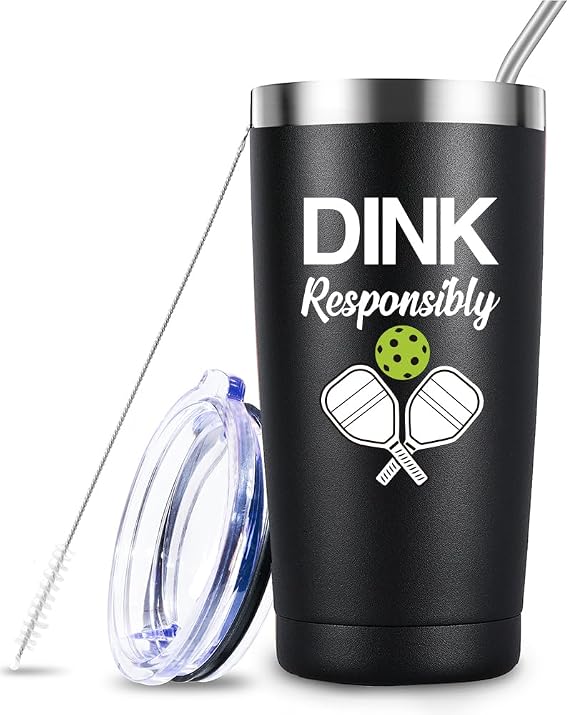 Dink Responsibly Tumbler, Pickleball Player Gifts,Picklebal Lovers Gifts for Men Women,Pickleba Accessories Gift 20oz Stainless Steel Cup With Lid Straw
