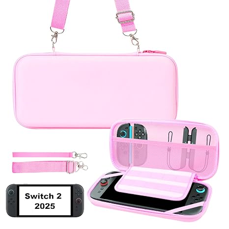Carrying Case for Nintendo Switch 2 2025, Large Capacity Switch 2 Case Pink | Portable Carry Case for Console & Accessories Cute Hard Protective Shell Travel Pouch Storage Bag Gift [10 Game Card Slots]