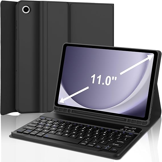 Keyboard Case for Samsung Galaxy Tab A9+ Tablet 11, Dechatable Keyboard Bluetooth, Smart Cover Galaxy A9 Plus Tablet Case with Keyboard, Leather Folio Case for Tab A9 Plus with Pencil Holder, Black