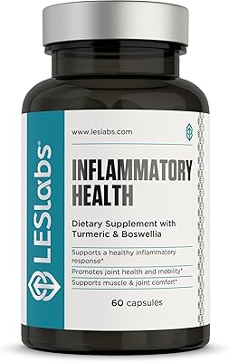 LES Labs Inflammatory Health Joint Support, Muscle Function & Relaxation, Mobility Turmeric, Boswellia, Quercetin, Ginger & CoQ10 Non-GMO Supplement 60 Capsules