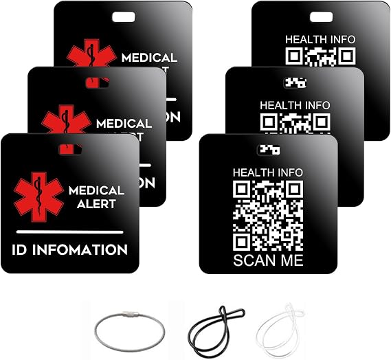 3-Pack Luggage Tags for Suitcases with Medical ID Tag QR CodeLuggage Tags for Cruise Ships Travel with Stainless Steel & Silicone Loop - Quick Access Emergency Contact Info & Medical Records