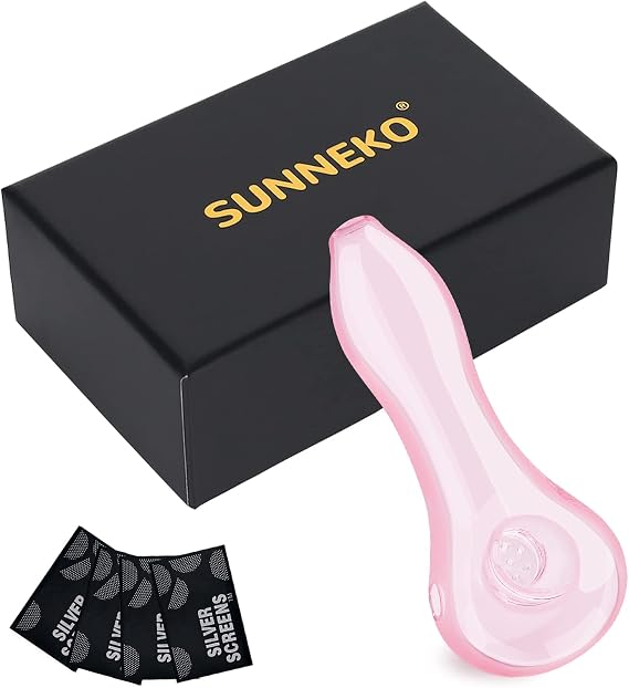 Glass Pipe, 7 Holes Pipe Bowl Thick and Heat Insulated, Purely Handmade, Heat-Resistant, Odorless, Small and Portable, Beautifully Packaged Gift, Pink, 11 cm