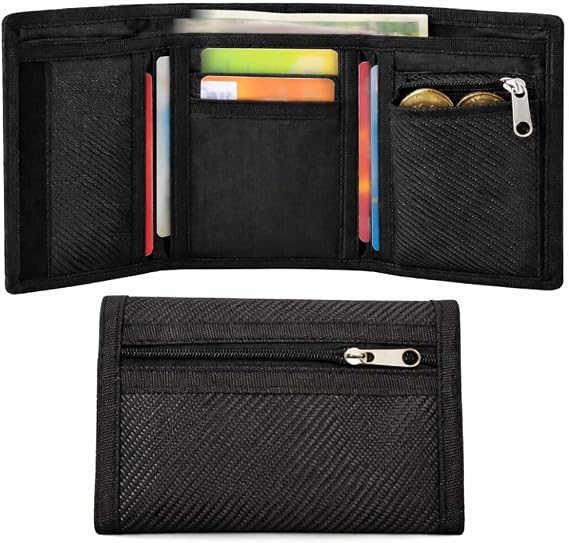 Slim Fabric RFID Wallet for Men UK, Minimalist Thin Wallet with Zip Pocket and Note Compartment, Compact Front Pocket Wallet for Cards, Cash, Lightweight Everyday Wallet for Work, Travel and Daily Use