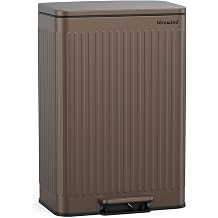 lovewind 60L Large Kitchen Trash Can, Brown Stainless Steel Step Bin with Soft-Close Lid, Dual Inner Buckets with Handles & Bag Fixer, Roman Pattern, Odor-Proof, Easy Clean for 3-6 Person Household