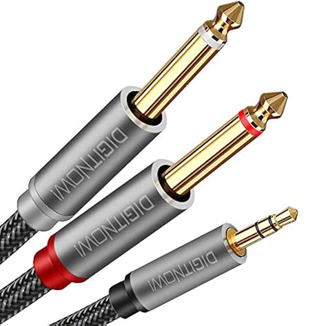DIGITNOW 3.5mm 1/8" TRS to Dual 6.35mm 1/4" TS Mono Stereo Y-Cable Splitter Cord for Smartphone, Computer, CD Player, Speakers and Home Systems Amplifier, 3.3Ft