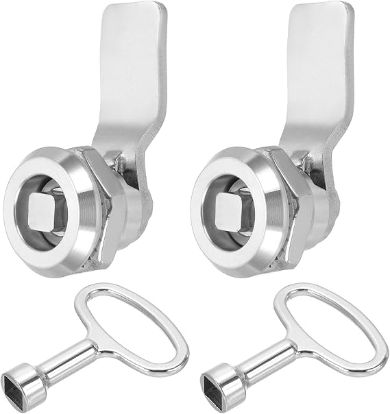 PATIKIL Tubular Cam Locks, 2 Pcs 5/7"(18 Mm) Cylinder 304 Stainless Steel Square Lock with Keys Fit 12mm (0.47") Panel Thickness for Electric Cabinet Drawers, Silver