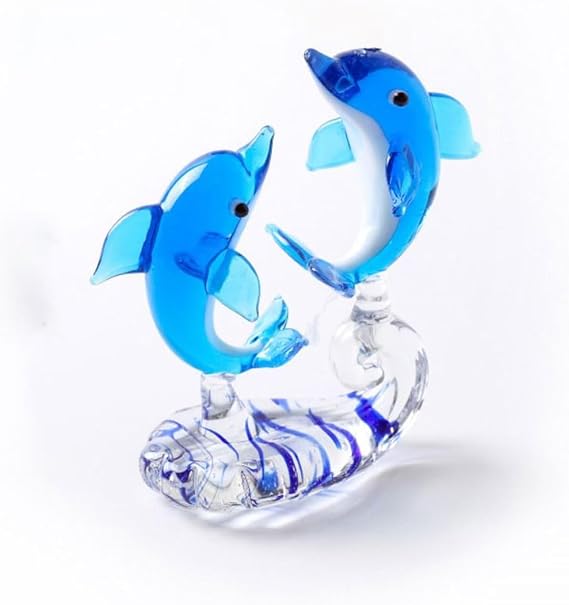 Glass Dolphin Decoration, Glass Art Sculptures, Glass Dolphin Decoration Series,Tabletop Simulation Animal, Car, for Mothers(D)