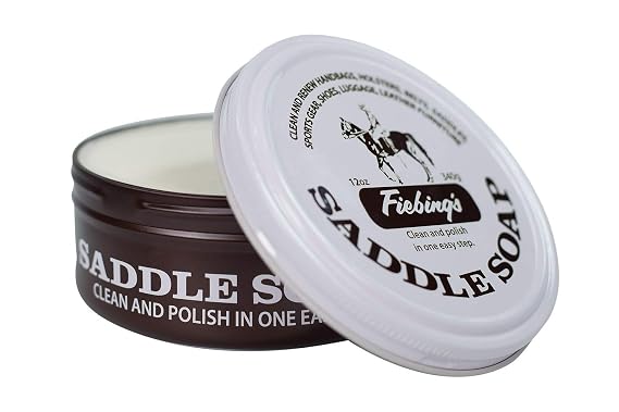 Fiebing's White Saddle Soap for Leather (12 oz Tin) - Cleaner & Conditioner to Soften, Protect & Restore Leathercraft - Soap for Car Seat, Couch, Shoe, Purse, Boot, Bag, Saddles