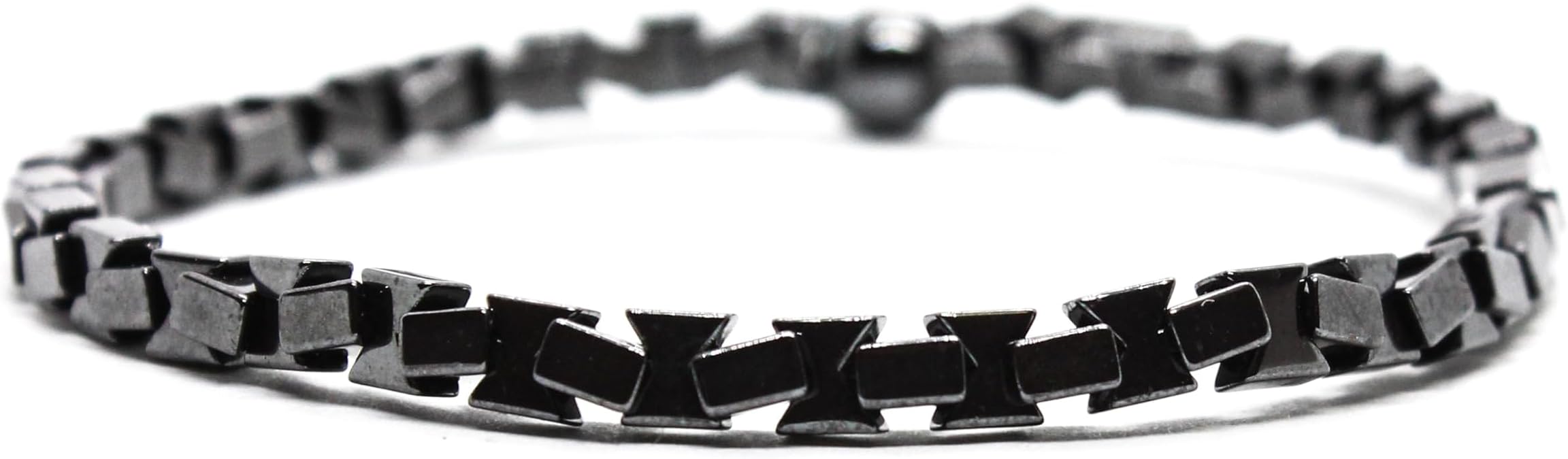 Geometrik Hematit Taşlı Erkek Bileklik Minimal Doğal Taş Elastik Antrasit Unisex Bileklik