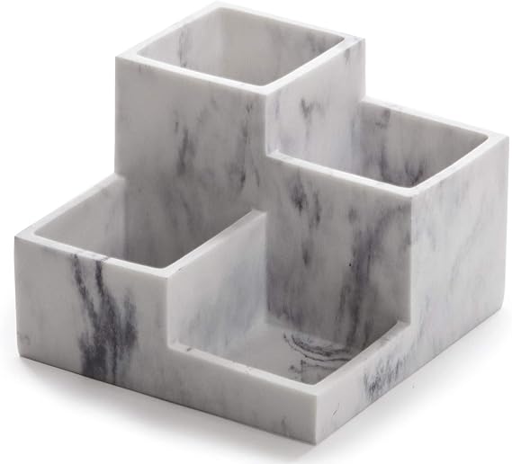 BINO Multi Purpose 4 Compartment Organizer - Make up Organizer for Vanity - Makeup Holders for Bathroom - Toiletry Organizers Countertop - Toothbrush and Bathroom Accessories Holder - Matte Marble