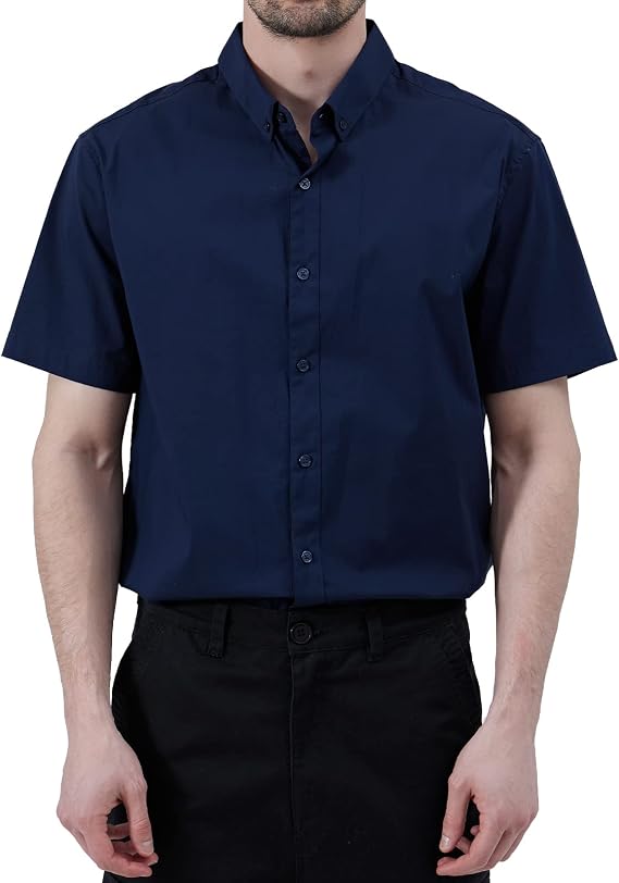 Men's Short Sleeve Dress Shirts Regular Fit Solid Plain Button Down Shirt
