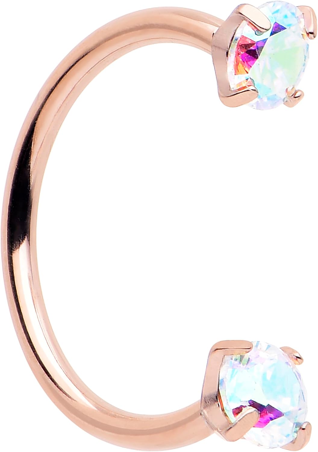 Double Gem Titanium Horseshoe Nose Ring - Internally Threaded Solid Titanium CZ Horseshoe Nose Hoop