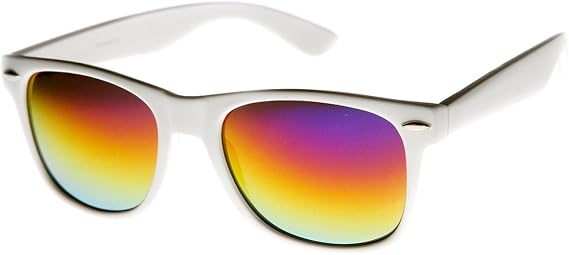 zeroUV - White Square Sunglasses for Men with Colored Reflective Mirror Lens