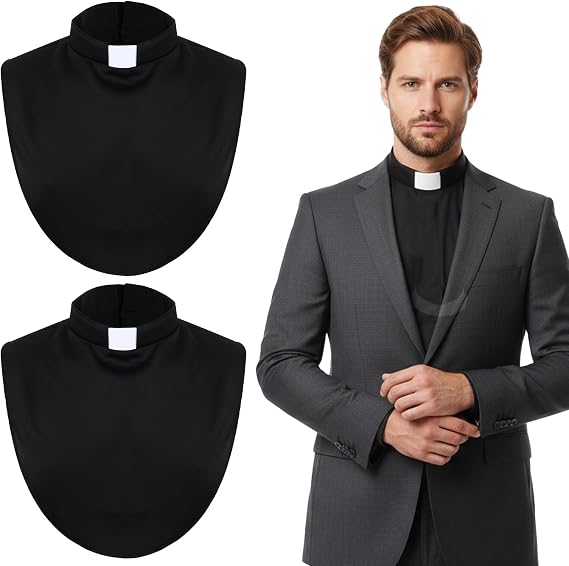 2 Pcs Priest Collar, Unisex Clergy Black Clergy Collar with Insert White Tab, Priest Costume Tab Collars for Clergys Shirt