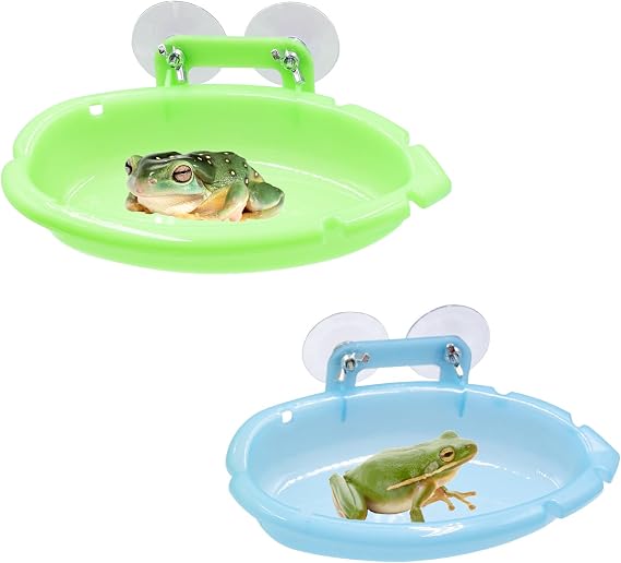 Tree Frog Terrarium Accessories, 2 Pack Plastic Bathtub with Suction Cups, Tank Habitat Accessories for African Dwarf Frog, Toad, Tree Frogs