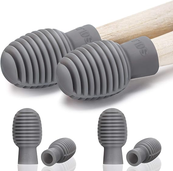 Frienda 4 Pcs Drum Practice Mute Tips, Silicone,Grid,Grey
