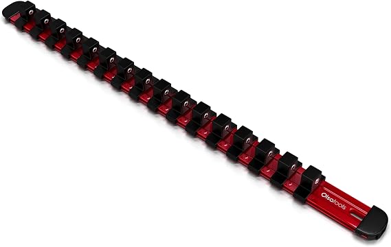 Olsa Tools 1/2-Inch Socket Organizer Rail with Locking Caps, Red