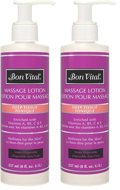 Bon Vital' Deep Tissue Massage Lotion for Deep Tissue Massages and Muscle Relaxation, Moisturizer Leaves No Greasy Feeling, Penetrates Deeply to Repair and Soften Skin, 8 Oz, Label May Vary