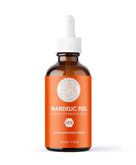 Mandelic Acid 10% AHA Chemical Peel Facial Exfoliating Solution for Smoother, Brighter Looking Skin Gentle Alpha Hydroxy Acid Treatment for Texture & Radiance 1 fl oz (30ml)