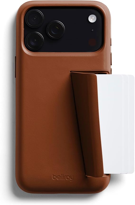 Bellroy Phone Case 3 Card for iPhone 17 Pro Max (Leather iPhone case, Phone Wallet) - Rust