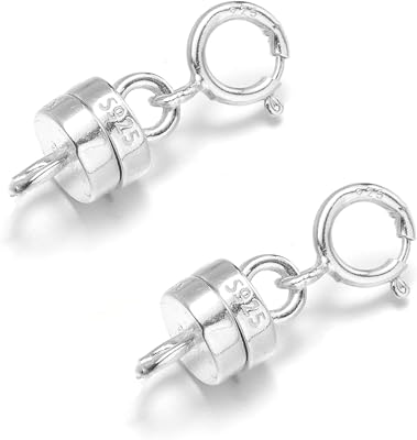 Zpsolution 925 Sterling Silver Magnetic Necklace Clasps and Closures, Magnetic Clasp Converter for Jewelry Making Supplies, Chain Extender Connector for Bracelet 2pcs Silver